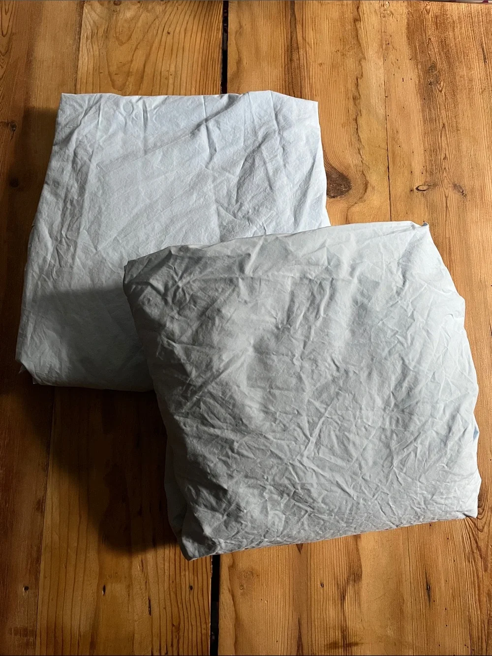 Set/2 BROOKLINEN *Queen* Sky Blue Fitted & Flat Sheets Percale Cotton